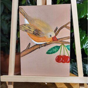 BRD-2 Beard on Tree Painting by Acrylic on Cardboard & Signed By "CANNOOVA"